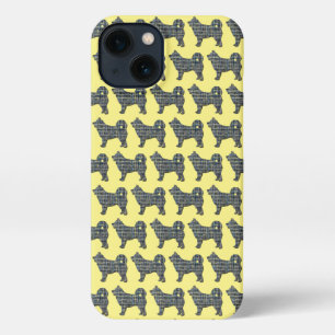 Husky Siberian Cute Dog Silhouette Grid Yellow iPhone 13 Case
