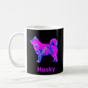 Husky Siberian Dog Pink, Blue & Black Coffee Mug