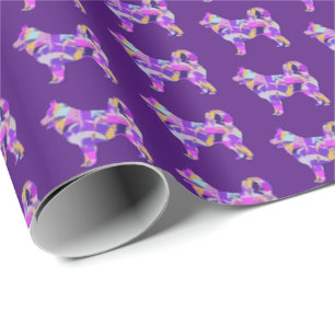 Husky Siberian Dog Silhouette Colourful Purple Wrapping Paper