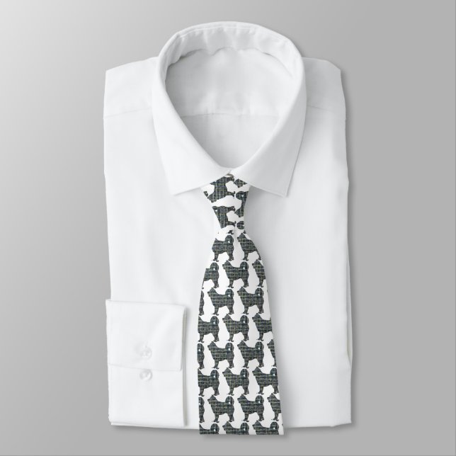 Husky Siberian Dog Silhouette Yellow & Blue White Tie (Tied)