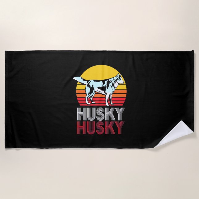Husky Siberian Retro Vintage Beach Towel (Front)