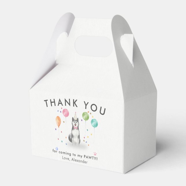 Husky Sibir Pawty Puppy Dog Birthday Thank You  Favor Box (Front Side)