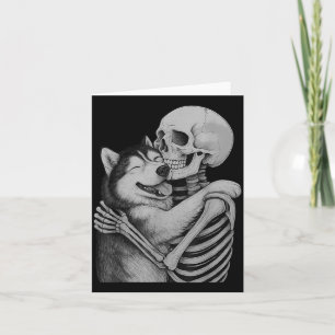 Husky Skeleton Hug Halloween Dog Lover Card