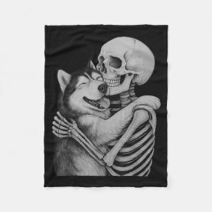 Husky Skeleton Hug Halloween Dog Lover Fleece Blanket
