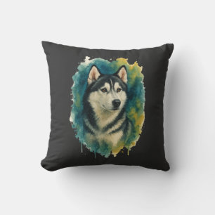 Husky Spirit Watercolor Majesty Throw Pillow