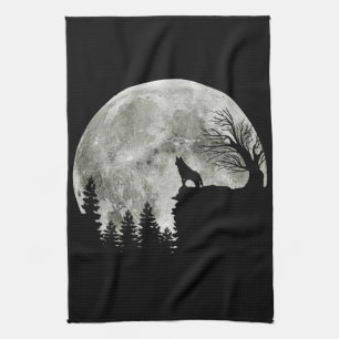 Husky Stand On Mountain Spooky Halloween Moon Kitchen Towel