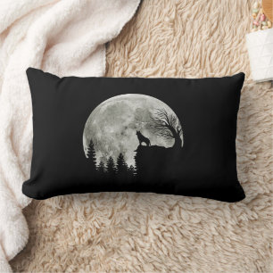 Husky Stand On Mountain Spooky Halloween Moon Lumbar Pillow