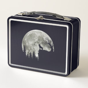 Husky Stand On Mountain Spooky Halloween Moon Metal Lunch Box