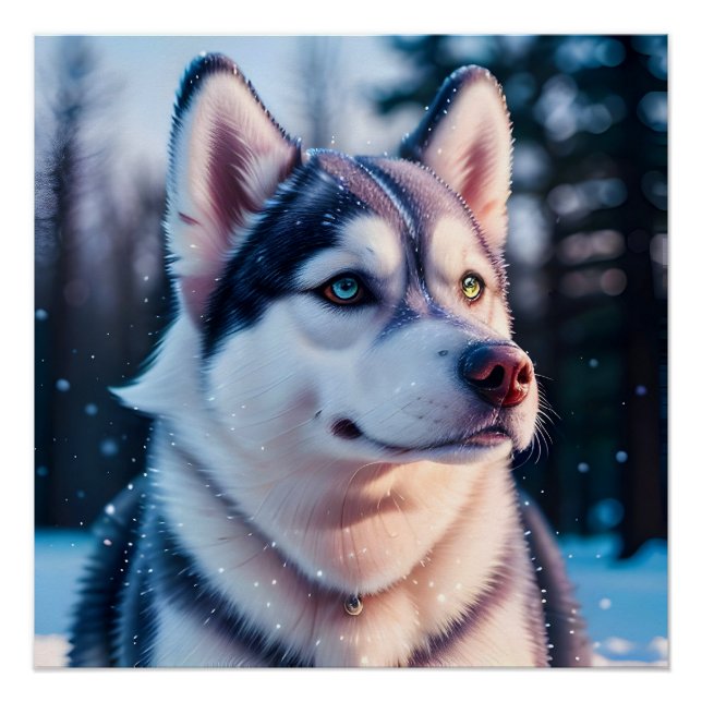 Husky Stares into Winter Poster (Front)