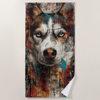 Husky Street Art Portrait Urban Graffiti Style Beach Towel