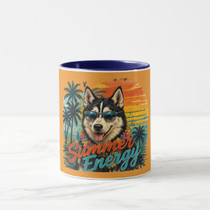 Husky Summer Energy Mug   Retro Sunset Coffee Mug