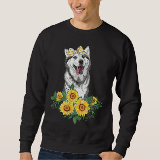 Husky Sunflower Funny Siberian Husky Dog Mom Dad Sweatshirt