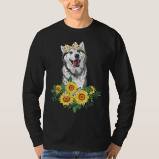 Husky Sunflower Funny Siberian Husky Dog Mom Dad T-Shirt