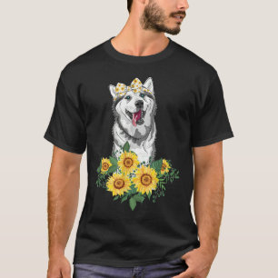Husky Sunflower Funny Siberian Husky Dog Mom Dad T-Shirt