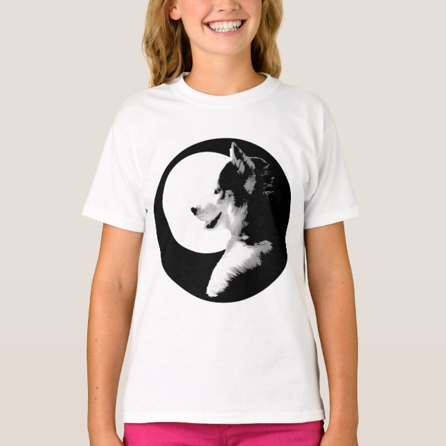 Husky T-Shirt Girls Sled Dog Husky Ringer Shirt (Front)