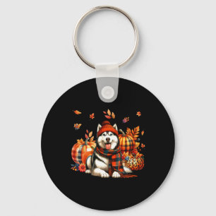 Husky Thanksgiving Leopard Pumpkins Fall Leaves Lo Keychain