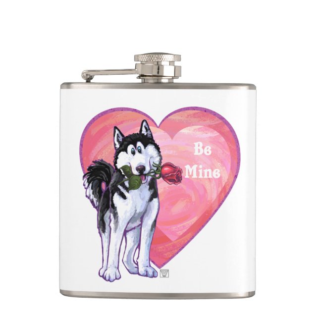Husky Valentine's Day Hip Flask (Front)