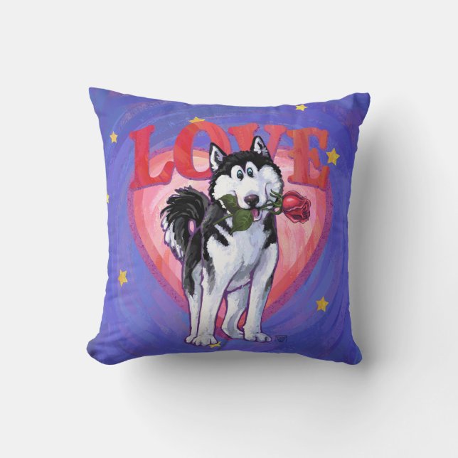 Husky Valentine's Day Throw Pillow (Front)