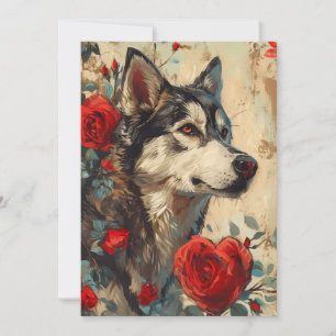 Husky Vintage Valentine's day  Holiday Card