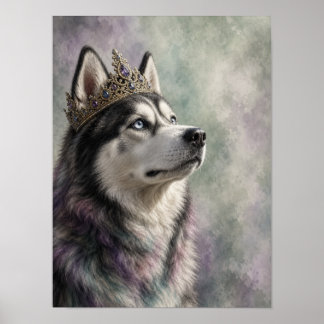 Husky Wall Art — Regal Portrait with Gold Crown