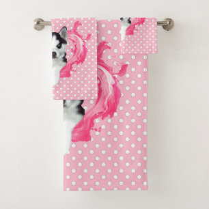 Husky Welpe pink hearts Bath Towel Set