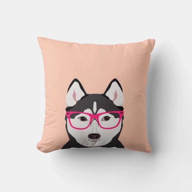 Husky with Glasses - Dog with Hipster glasses Throw Pillow (Front)