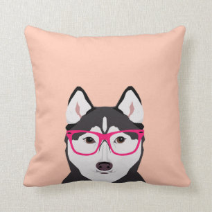 Husky with Glasses - Dog with Hipster glasses Throw Pillow
