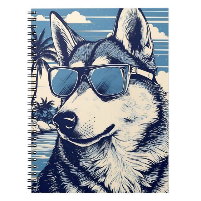Husky with Sunglasses at the beach Notebook (Front)
