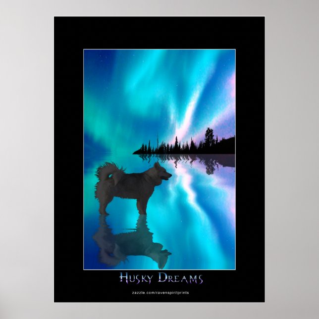 Husky & Yukon Wilderness Aurora Fantasy Art Poster (Front)