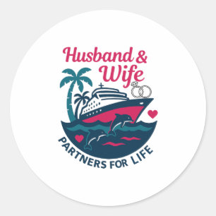 Husnd And Wife Couple Matching Cruise Vacation Classic Round Sticker