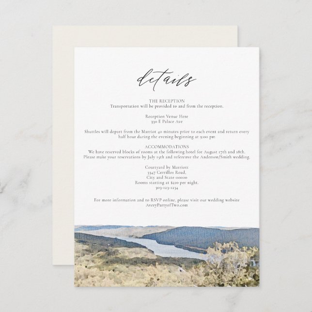 HUSON VALLEY New York Watercolor Wedding Details Invitation (Front/Back)