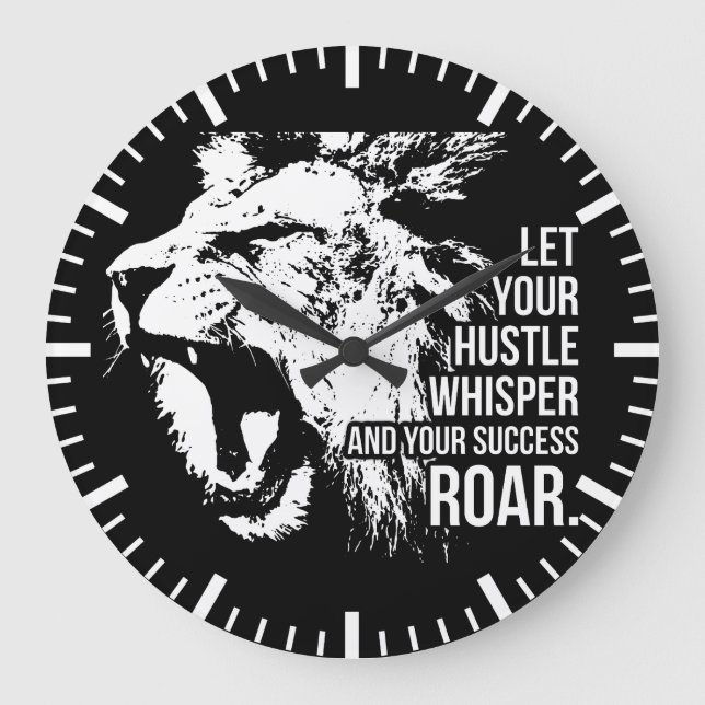 Hustle and Success - Work Hard - Lion Motivational Large Clock (Front)
