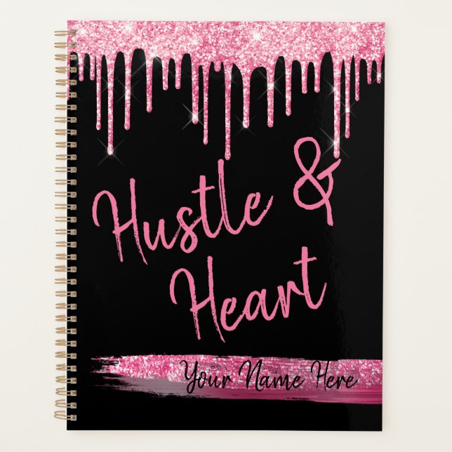 Hustle et coeur Noir et rose Parties scintillant f (Devant)