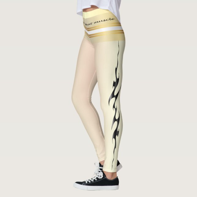 Hustle for that muscle quote yellow and black text leggings (Left)