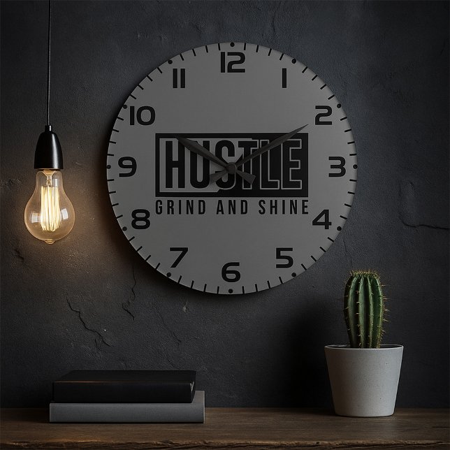 Hustle Grind and Shine Motivational Quote Large Clock (Creator Uploaded)