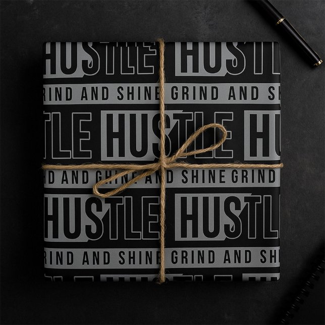 Hustle Grind and Shine Motivational Quote Wrapping Paper (Creator Uploaded)