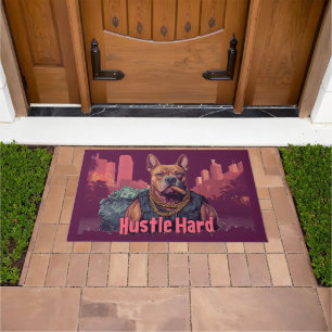 Hustle Hard -  Pitbull Dog with Money and Cigar Doormat