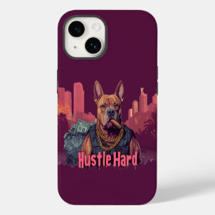 Hustle Hard -  Pitbull Dog with Money and Cigar iPhone 14 Case