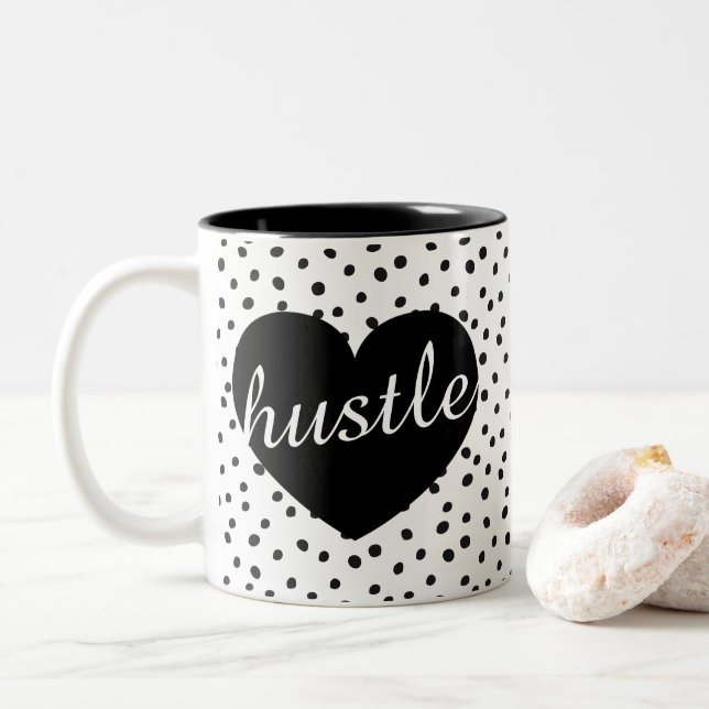 Hustle Heart Dalmatian Dots Two-Tone Coffee Mug (With Donut)