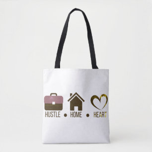 Hustle, Home, Heart: Motivational Hoodie Design Tote Bag
