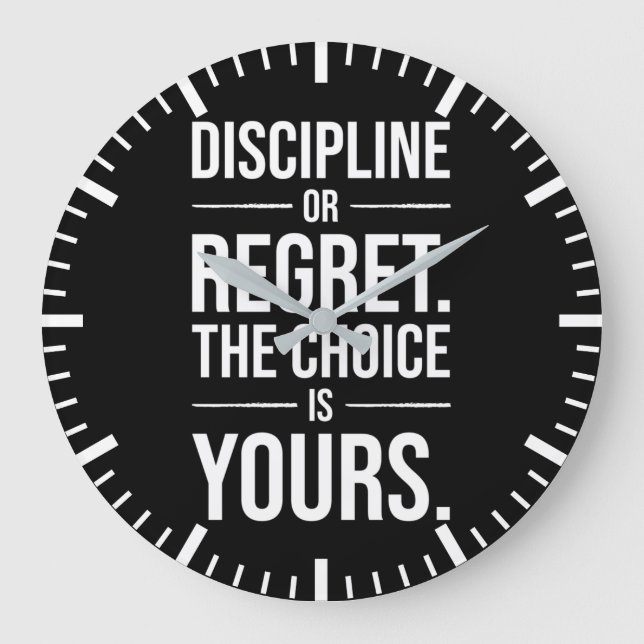 Hustle Motivation - Discipline vs Regret Large Clock (Front)