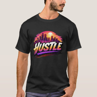 Hustle Retro Synthwave City Sunset Art. T-Shirt