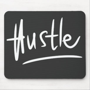 Hustle White Handwritten Typography Mouse Pad