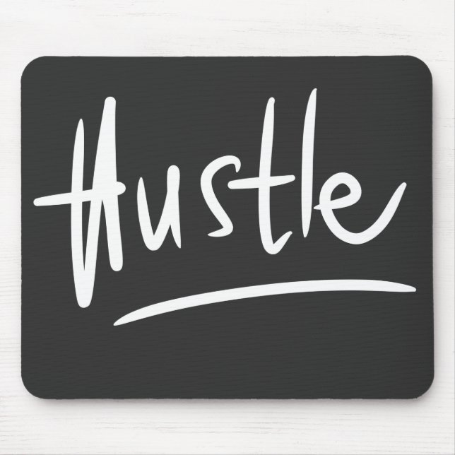 Hustle White Handwritten Typography Mouse Pad (Front)