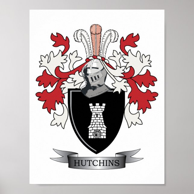 Hutchins Family Crest Coat of Arms Poster (Front)