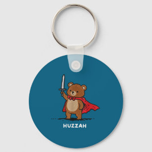 Huzzah Bear Knight Funny Sword Meme Quote Keychain