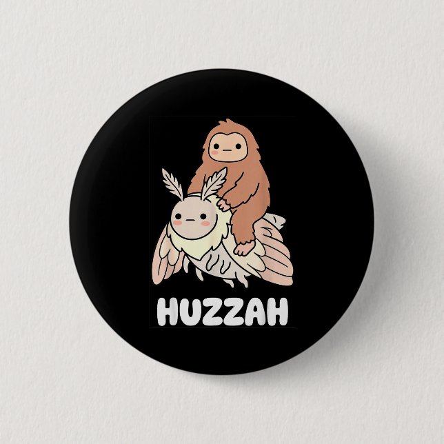 Huzzah bigfoot sasquatch mothman funny cryptid 2 inch round button (Front)