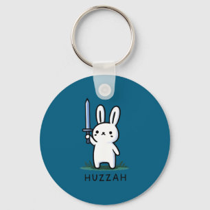 Huzzah bunny knight funny sword meme quote animal keychain