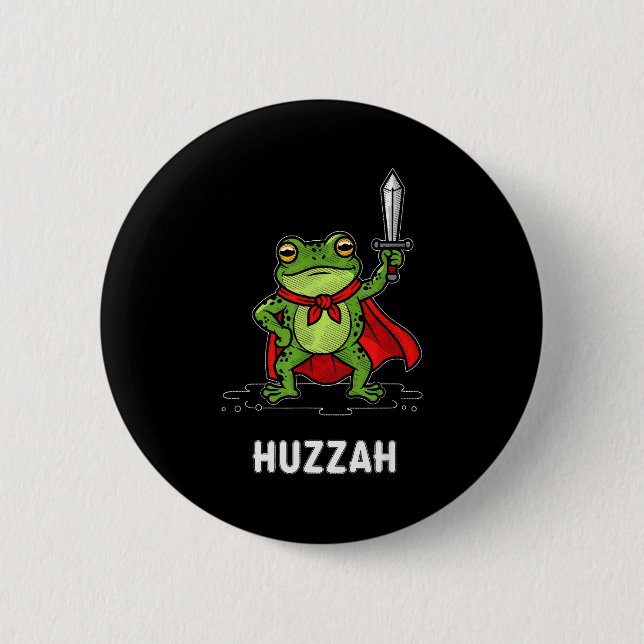Huzzah Frog  2 Inch Round Button (Front)