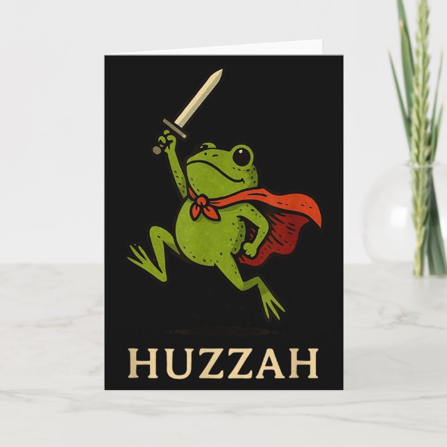 Huzzah Frog Knight Funny Sword Meme Quote  Card (Front)